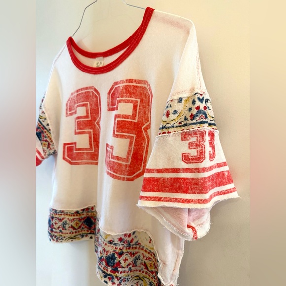 Free People Nicky oversized cropped football tee 33 size L Large - Picture 5 of 8